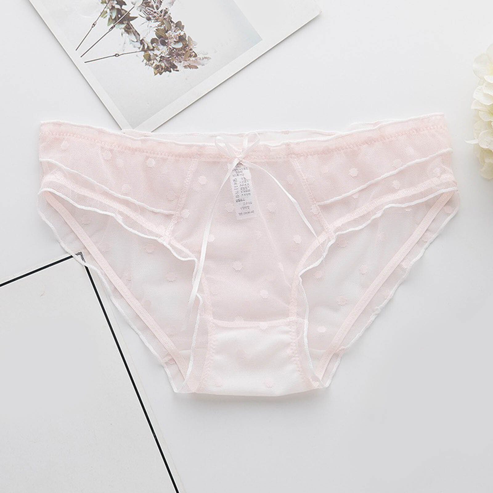 2025 New designer polka dot lace mesh fringe underwear low waist trend breathable underwear plain women s color