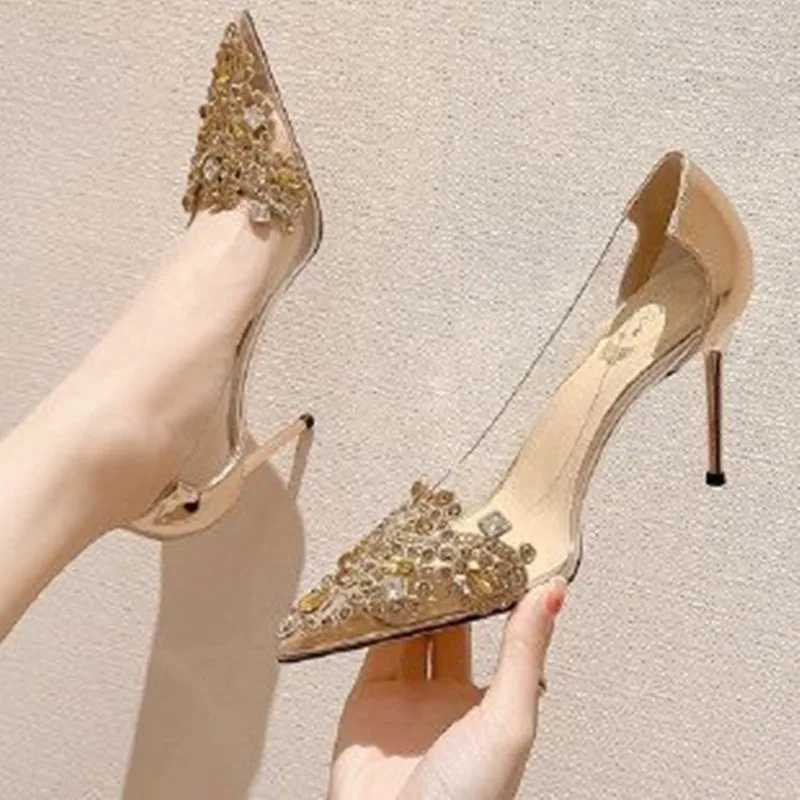 High Quality Womens single shoe new Korean transparent high toe sole Rhine champagne bridesmaid dress wedding shoes T241024