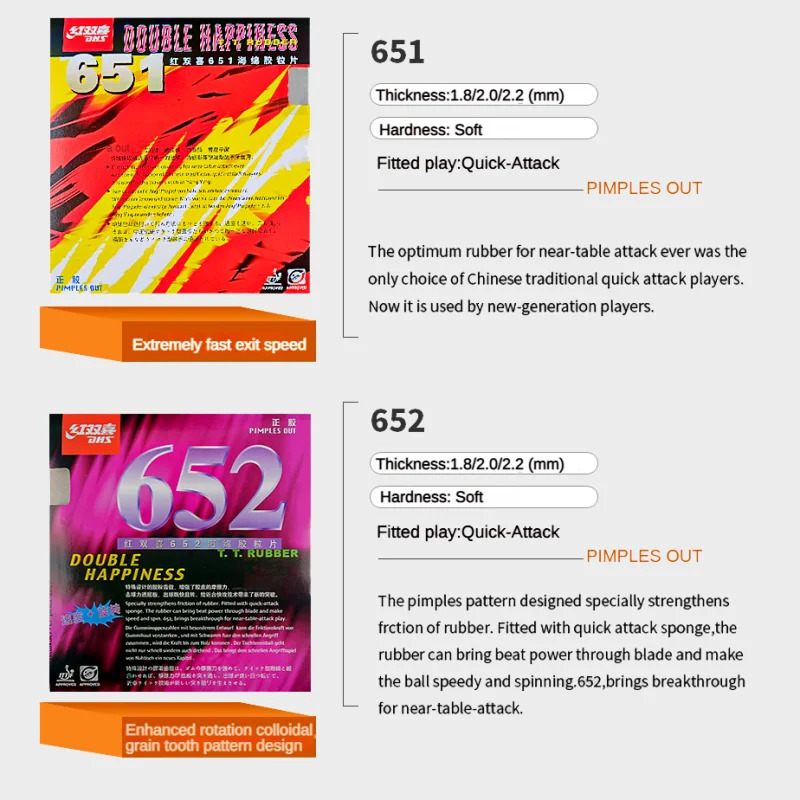 651 652 Table Tennis Rubber Pipsout with Fast Attack Ping Pong Sponge Short Pimples ITTF Approved 241024