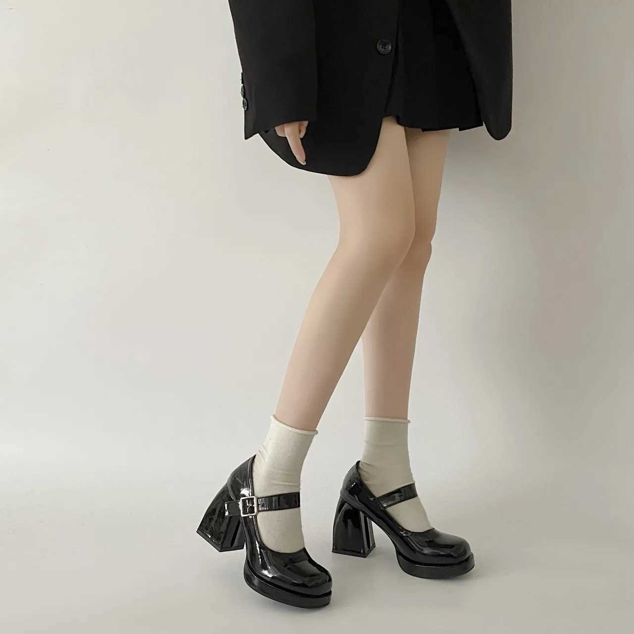 High Quality New Mary Jane Shoes Womens Fi Shorty Platform Pump Womens Elegant Office High Heels Thick High Heels Party Shoes 42 T241024