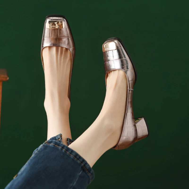 High Quality European American Luxury Womens Shoes New Design Sense Color Blocked Thick Heel Versatile Daily High Heels Zapatos Mujer T241024