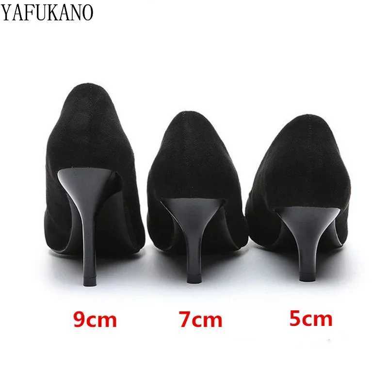 High Quality Hot womens shoes black angular toe suede professional office work shoes slim high heels sexy casual pump small size single shoes 32 33 T2