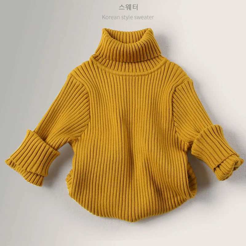 Autumn Winter New Baby Boys Girls Turtleneck Sweaters Kids Pullover Solid Color Knitted Bottom Sweater Childrens Clothing W241025