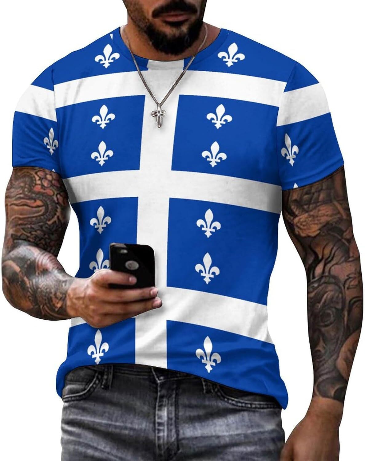Mens T shirt Flag of Quebec Cotton T-Shirt 3D Printed Casual Shirt Men's Crew Neck T-Shirt tee Casual tops summer clothes All-in-one fashion cool