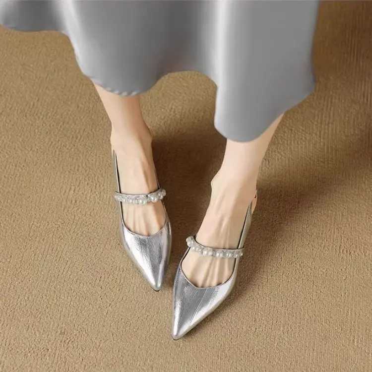 High Quality Temperature French Sandals Womens Summer New Thick Heel Square Head Rhine Summer Treasure Head Sier Mary Jane Shoes T241024
