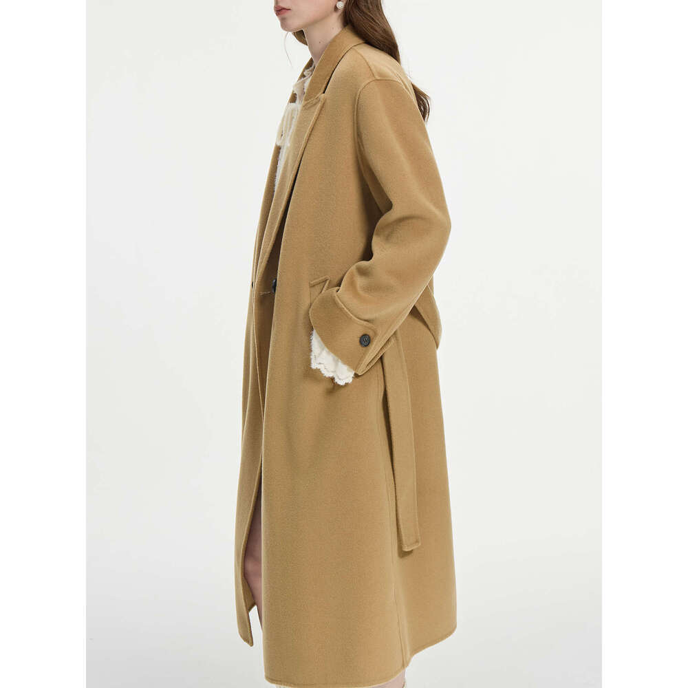 FSLE 100% Wool Bump Collar Drop Shoulder Suit Tweed Classic Jacket For Women 2024 New Design Medium-Length Coat 24Fs14217