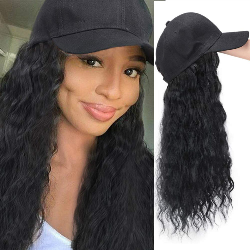 Wigs for women hats one-piece long curly hair caps for all seasons universal synthetic hair