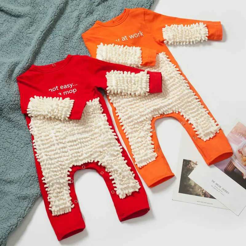 Baby Clothes 2024 New Baby Crling Clothes Baby Mopping Crling Clothes Dark Button English long-sleeved JumpsuitXJ241025