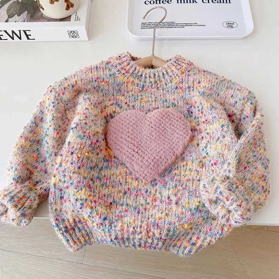 Childrens clothing for autumn and winter fashionable thick knitted pullover sweater for girls childrens 3D love top W241025