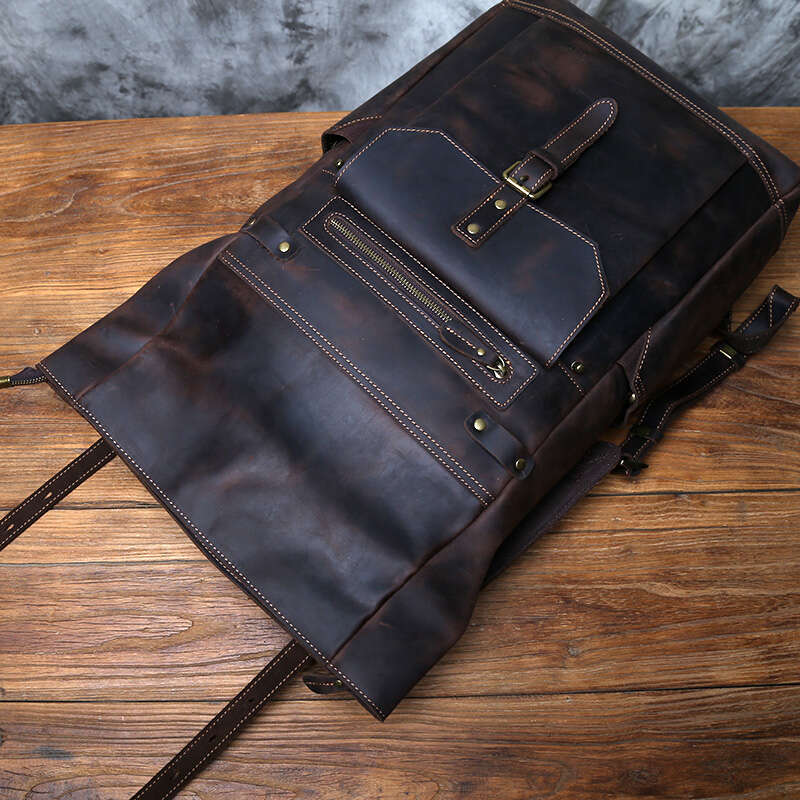 Vintage Genuine Men's Crazy Horse Leather Computer Natural Top Layer Cowhide Backpack Travel Bag