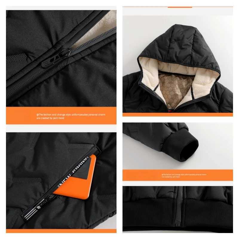 Winter jacket mens hooded cashmere thick jacket 2024 new casual graphene cotton jacket mens solid Flce windproof apron jacket W241024