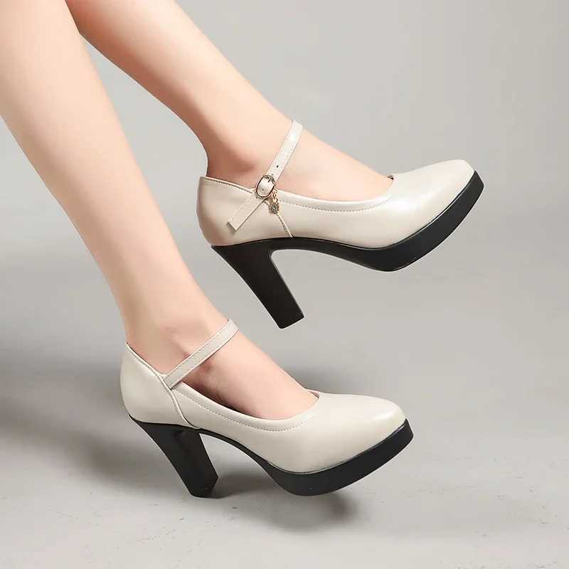 High Quality Ankle Strap Thick Heel Womens Pump Pu Leather Office High Heels Womens Elegant Platform Mary Jane Casual Shoes T241024