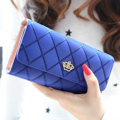 CMM New Womens Wallet Long Multifunctional Diamond Grid Crown Embroidered Three Fold Wallet for Women Large Capacity Mobile Phone Bag
