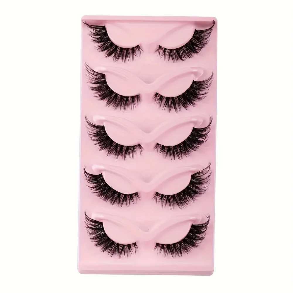 5 pairs of cat eye false eyelashes - hypoallergenic natural long cartoon eyelashes with wing tips that can extend the appearance of the eyesW241024