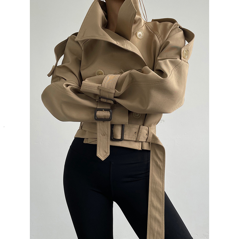 Advanced Sensing Double -Breasted Short Windbreaker Trend Locomotive Worker Outfit Women's Temperament, Simple Loose Straight Ja