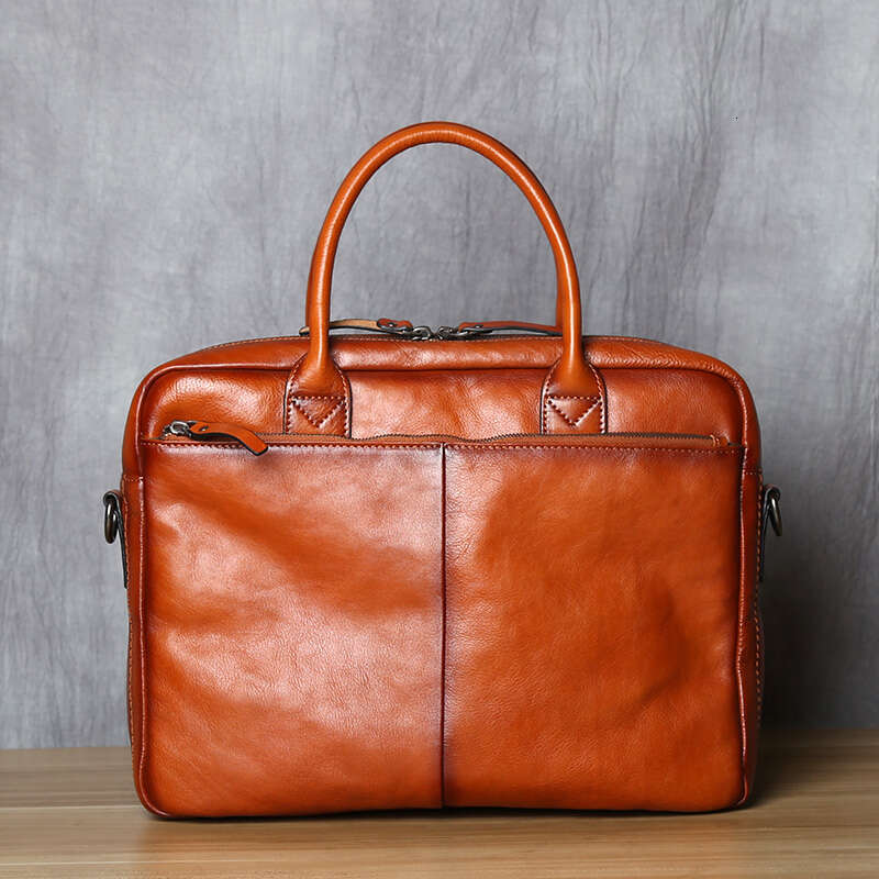 Retro Briefcase Top Layer Leather Handbag Casual Shoulder Messenger Business Laptop Trendy Men's Bag NZPJ
