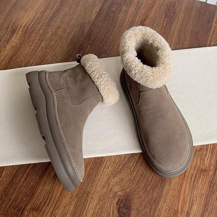 free shipping new designer suede snow boots women's winter soft leather and fleece booties 2024 new warm lambswool cotton shos