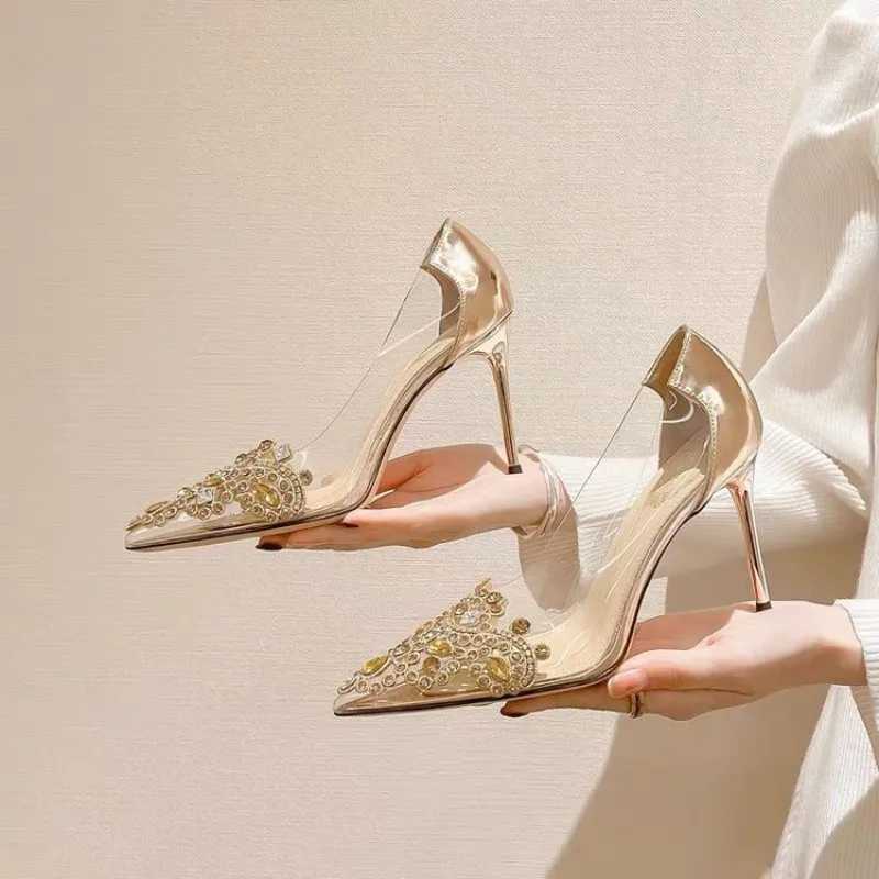 High Quality Womens single shoe new Korean transparent high toe sole Rhine champagne bridesmaid dress wedding shoes T241024