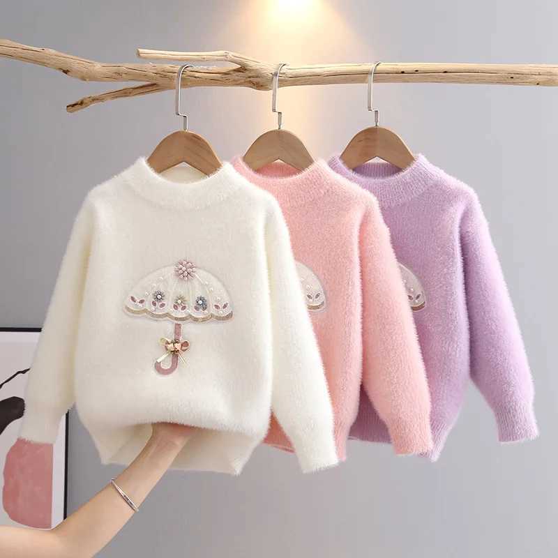 3-11 autumn and winter baby knitted long sleeved umbrella patterned childrens top sweater 2023 floral childrens zipper GY08131 W241025