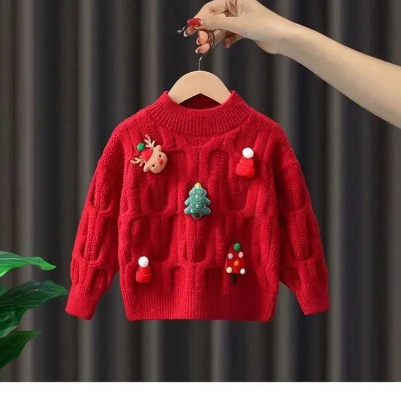 Girls Sweater Autumn/Winter 2024 New Collection Latest Childrens Winter Clothing Red Christmas Knitted Top W241025