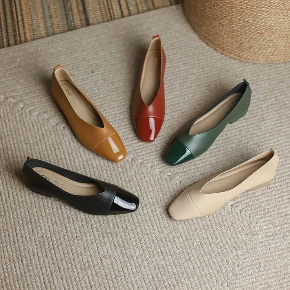 High Quality Genuine leather low heel womens shoes autumn new single shoe square toe womens shoes Zapatos Mujer T241024