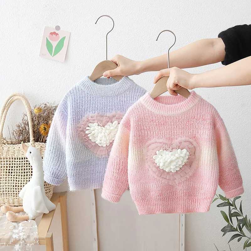 Autumn Winter Children Girls Sweaters Cotton Love Printed Baby Girls Bottom Thick Long Sleeve Children Girls Zipper W241025