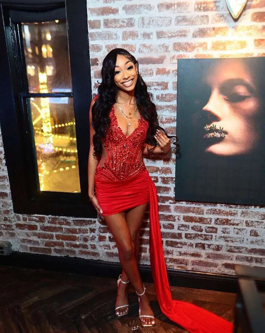 Red Sparkly Short Prom Homecoming Dresses with Side Train Diamond Crystal Birthday Party Gown vestidos de gala mujer