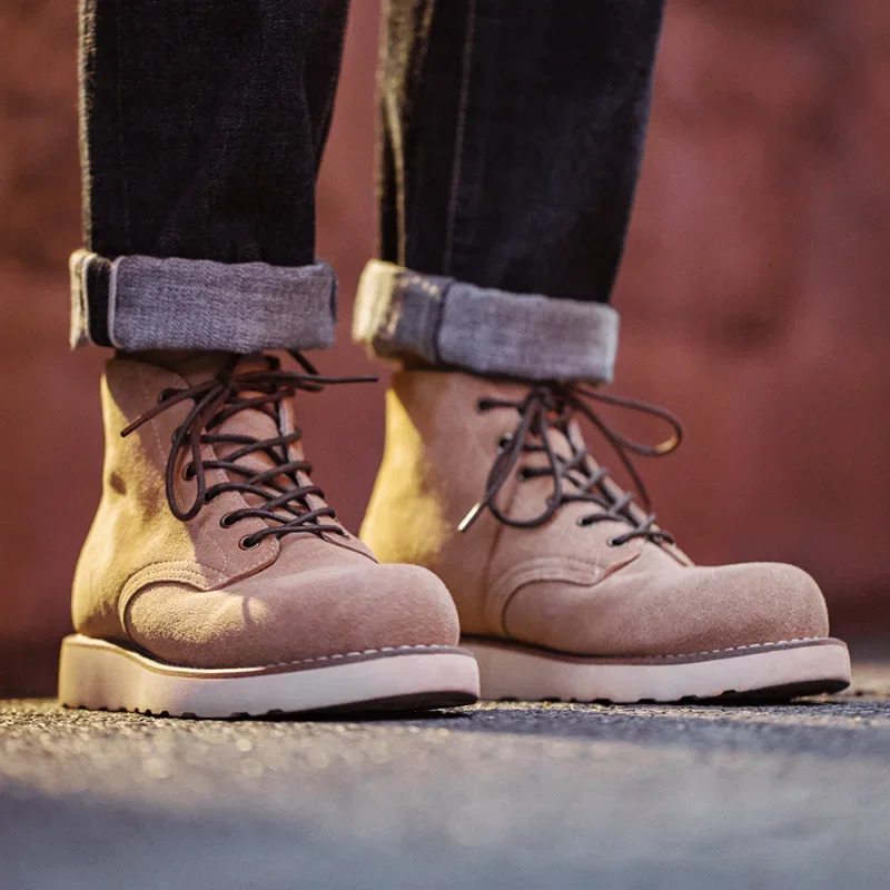 Maden Mens 9111 Tool Ankle Boots Autumn and Winter Cowhide Outdoor Desert Boots Retro Classic Lace Upper Casual Shoes 241024