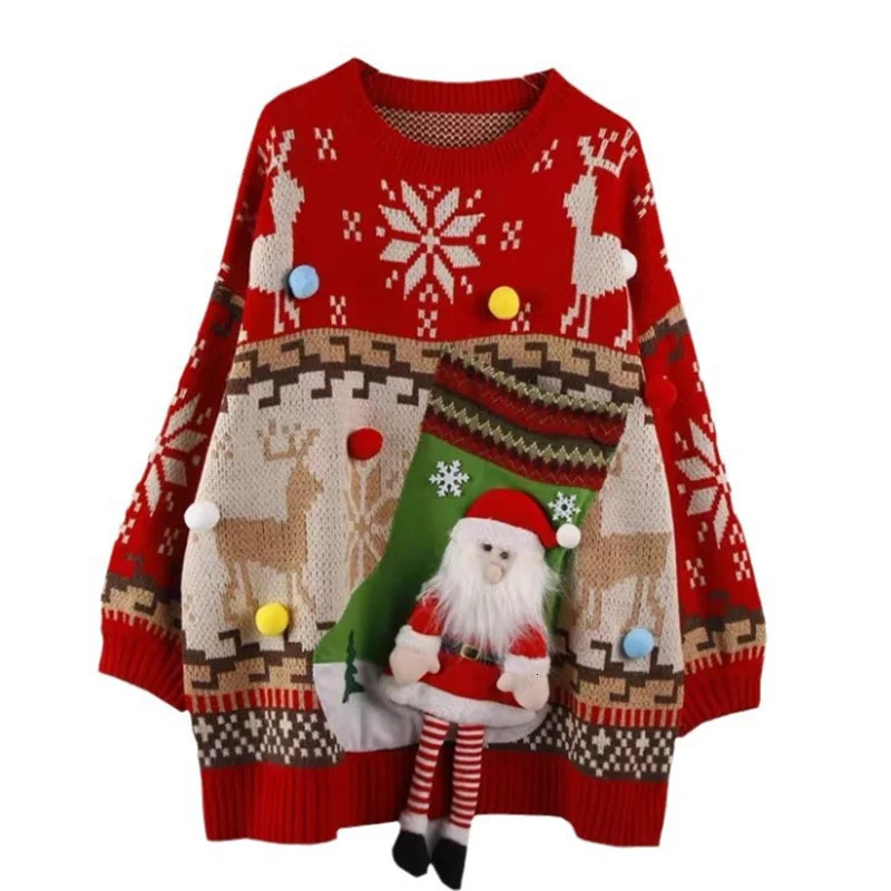 Autumn Large size ONeck Christmas Sweater Women Casual Long Sleeve Knitted Top Winter with Ugly kawaii Pullover Ju 241021