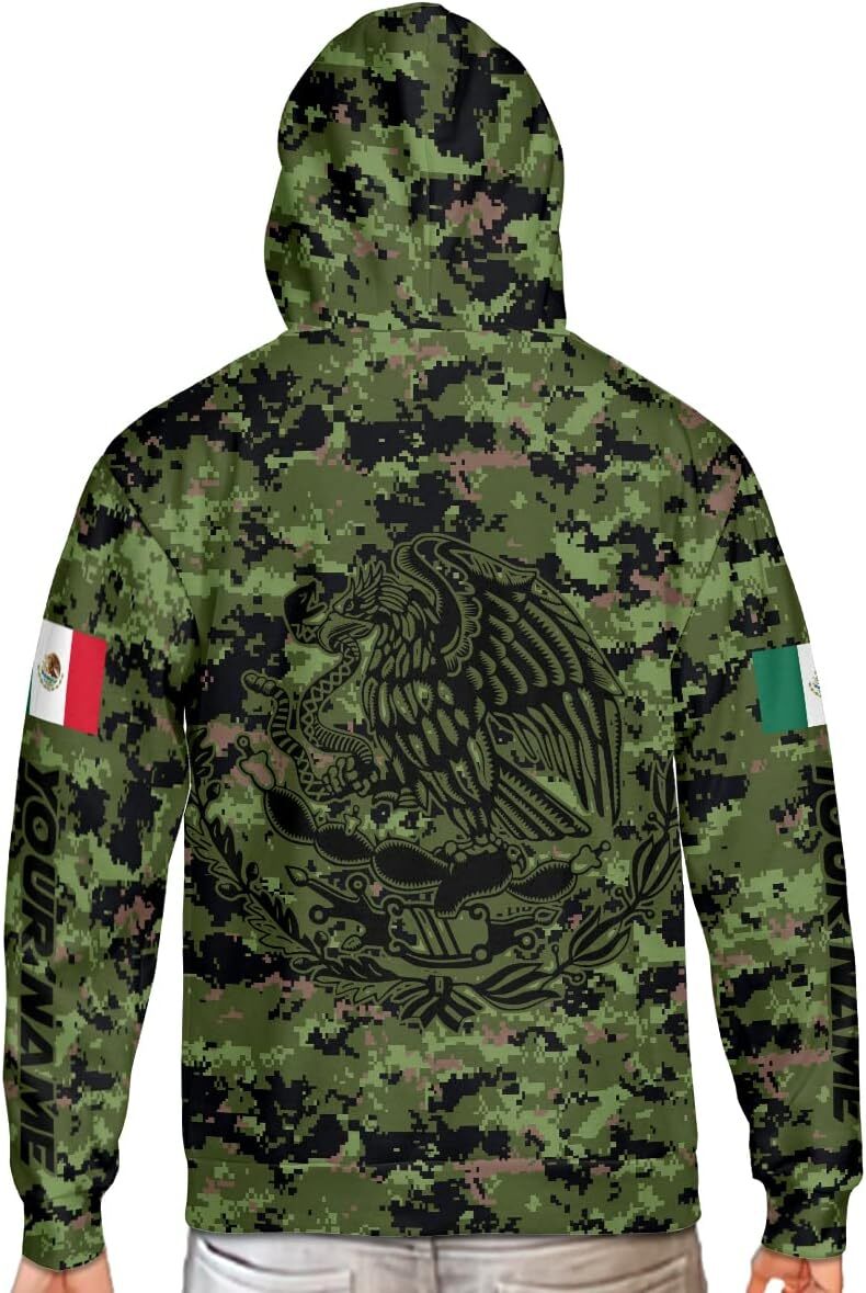 Hoodie for Mens Womens Personalized Name Army Camo Flag Mexican Mexico Sudadera De Mexico Hombre Unisex Hoodie Fashionable and Warm