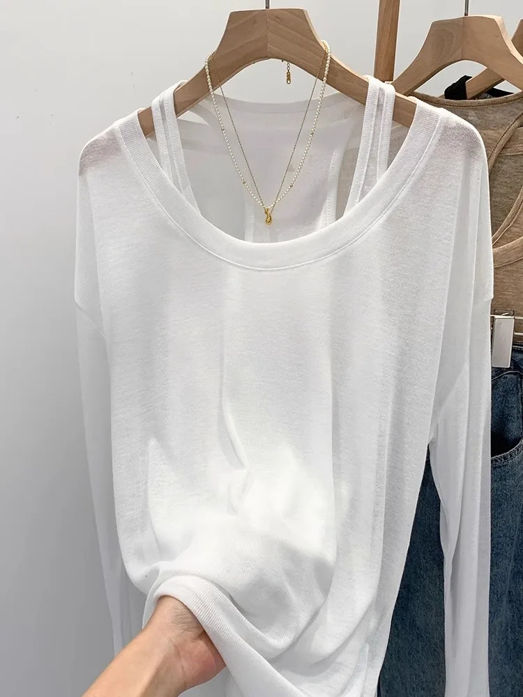 Loose Sunscreen Cover T-Shirt Two Piece Set For Women 2024 Spring And Autumn Type I-Shaped Tank Top Unique Top 241024