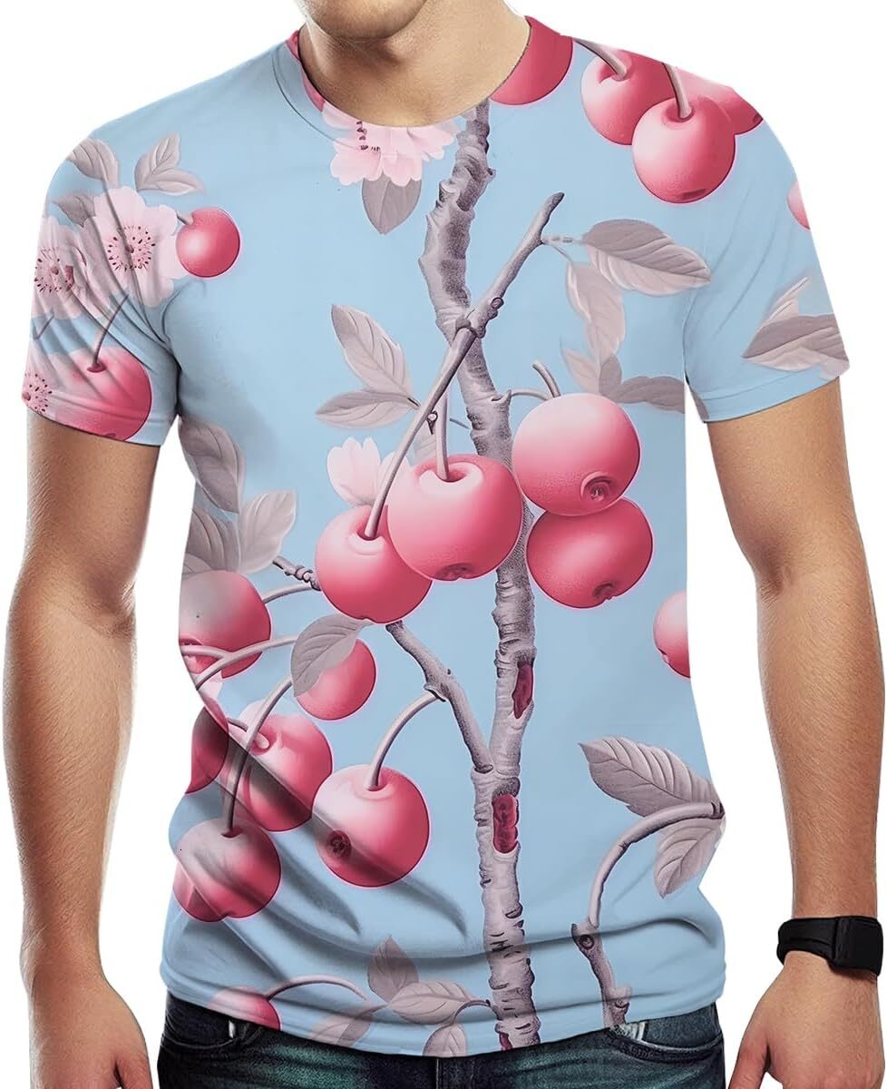 Mens T shirt Men's Hawaiian Mushroom Shirt Tees Casual Tropical Cherries Floral Print Short Sleeve T-Shirts Tops tee Casual tops summer clothes c