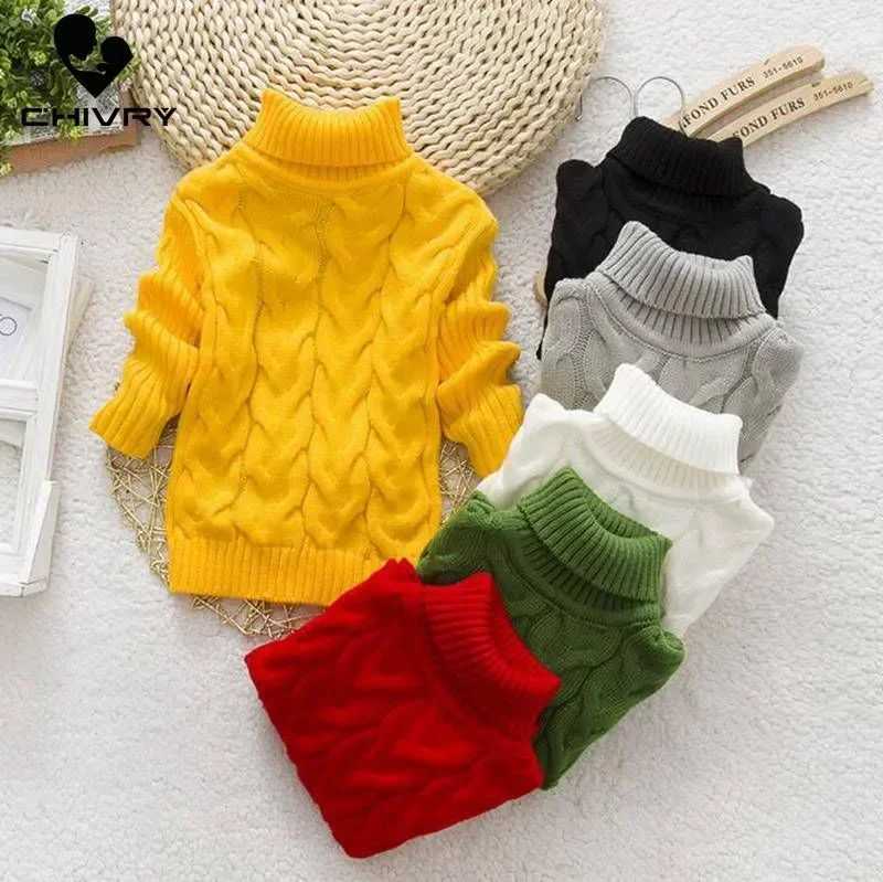 New 2024 Childrens Solid Pullover Sweater Autumn Winter Boys and Girls Turtle Neck Knitted Sweater Top 2-8T W241025