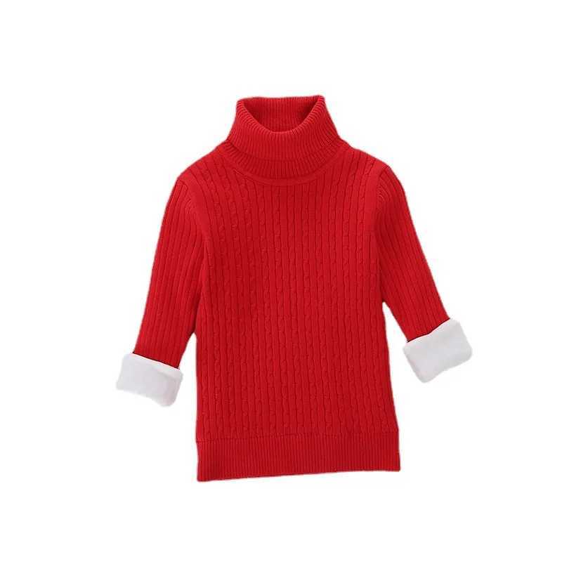 Autumn and winter turtle neck girl sweater made of pure cotton and thick velvet knitted cartoon warm for baby girls parachuting for children girls W24