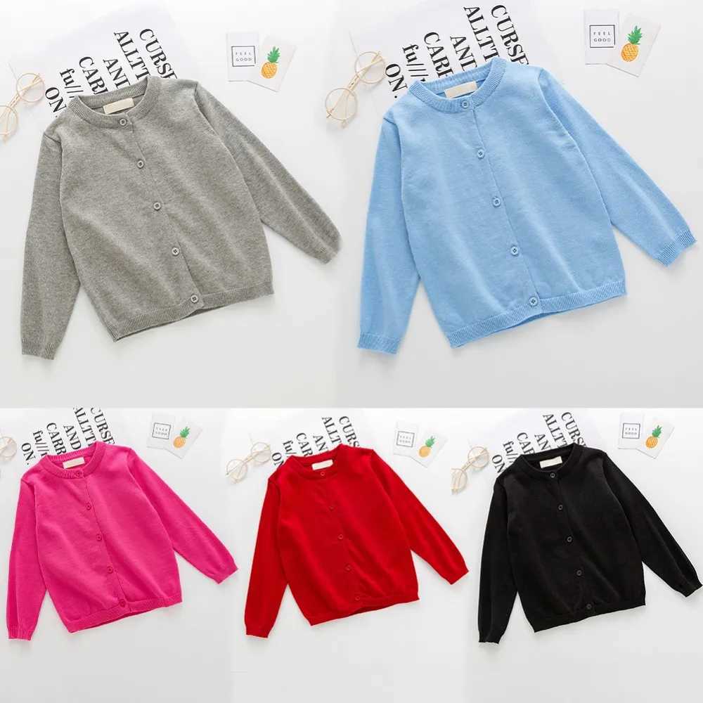 Preschool boys and girls Crewneck cardigan long sleeved childrens button cotton school uniform knitted top W241025
