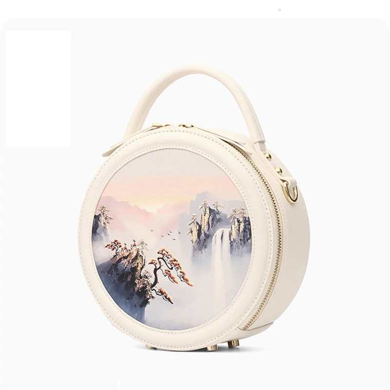 Women Bags y High Quality ner Handbag Genuine Leather Bag Embroidery Round Real Cowhide 241021