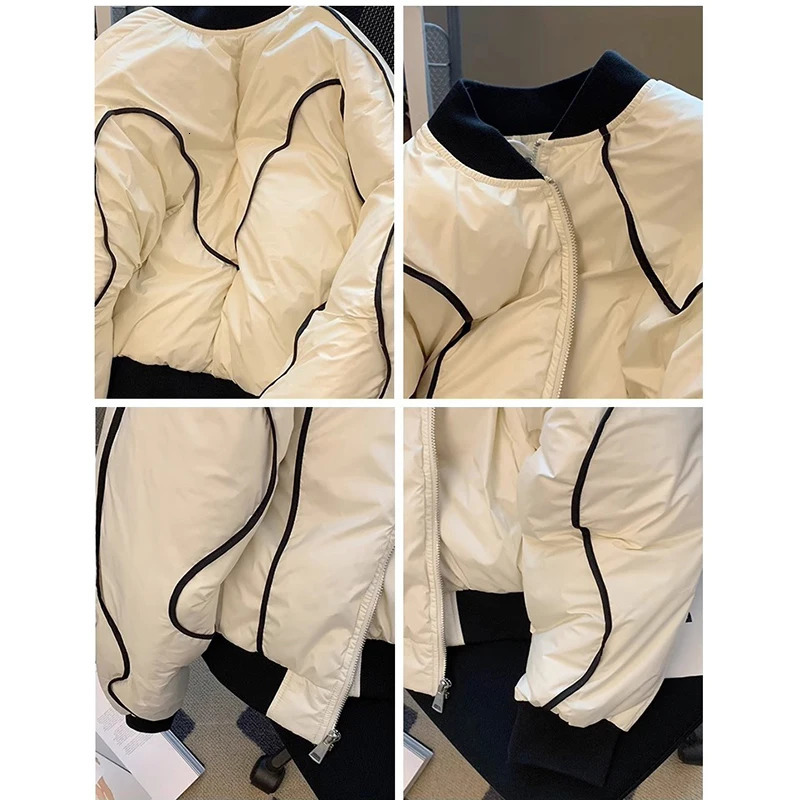 Winter Patchwork Full Zip Puffer Parka Oversize Stand Up Collar Down Cotton Bomber Jacket for Women Warm And Thick Puffy 241021