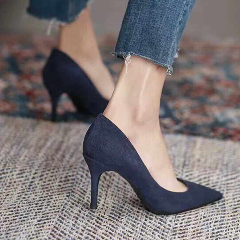 High Quality Sexy Pointed Toe High Heels Womens Shallow Office Pump Shoes Spring Suede Fi Elegant Mujer New Zapatos Stiletto Heels T241024