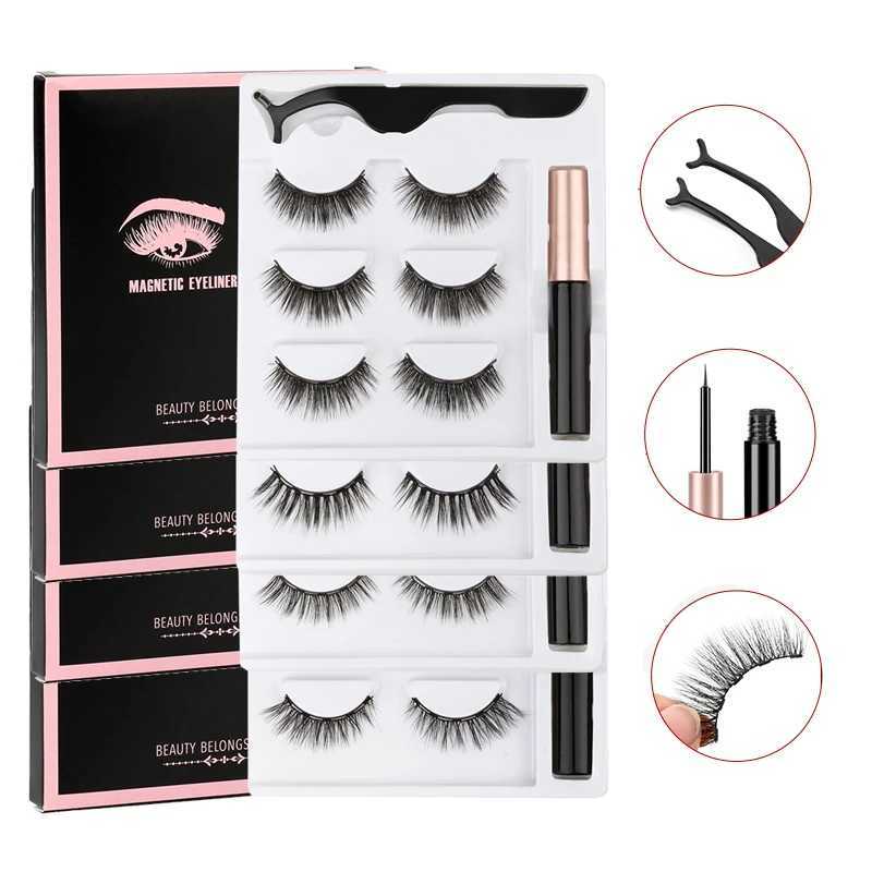 Magnetic eyelash set 1/2/3 pairs of natural long false eyelashes soft mink skin waterproof liquid eyeliner embossing makeup toolW241024