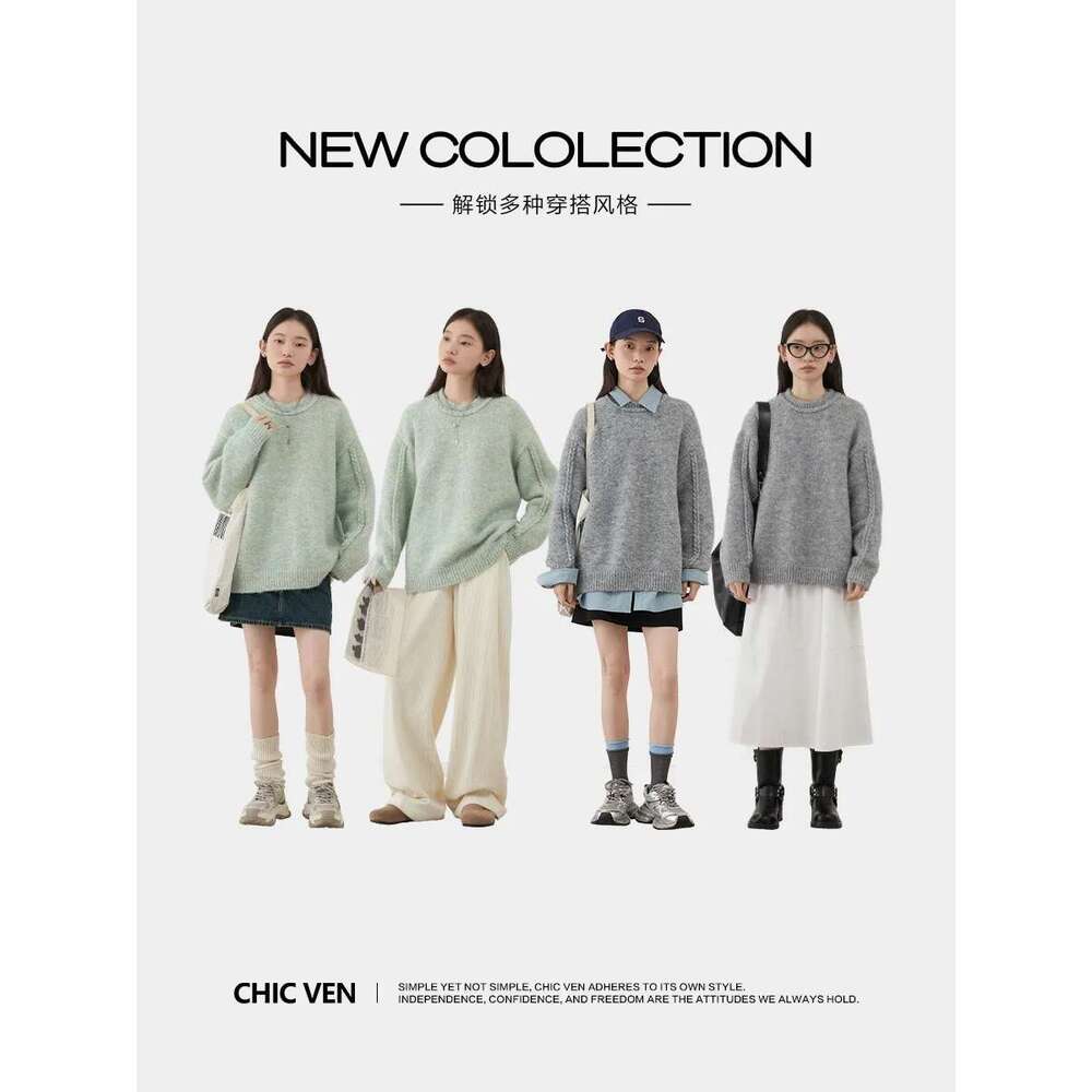 CHIC VEN Women Knit Sweaters Pullovers Loose Casual New Round Neck Knitting Female Warm Jumpers Autumn Winter 2024 Clothing
