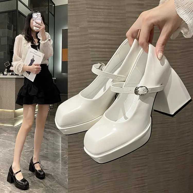High Quality New Fi White Platform Pump Suitable for Women Super High Heels Buckles Mary Jane Shoes Thick High Heels Party Shoes T241024