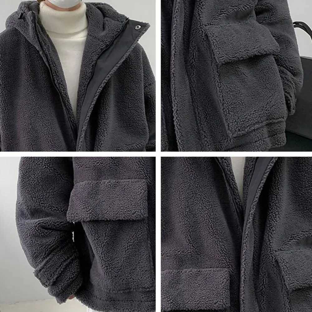 Mens pocket jacket mens hooded cotton jacket mens hooded imitation cashmere pocket jacket autumn weather W241024