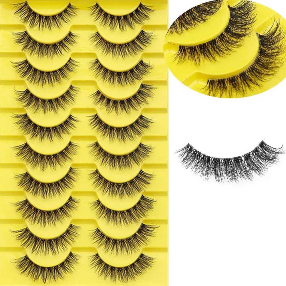 Invisible eyelash with 10 pairs of 3D artificial mink eyelashes natural short transparent stem eyelashes transparent tape soft eyelash extensionW24102