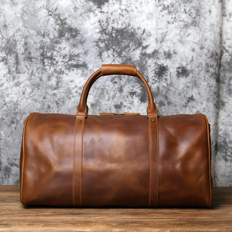 mens retro largecapacity travel crazy horse leather handbag top layer cowhide business trip shoulder bag