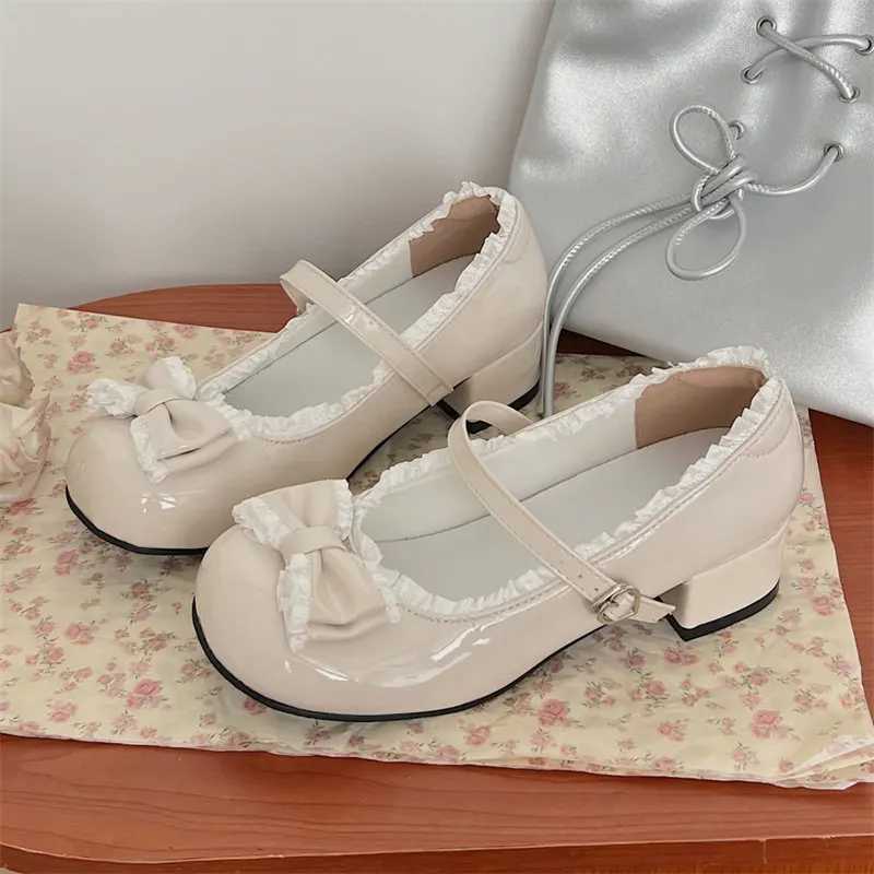 High Quality Cute ballet shoes for women sweet bow Lolita shoes round toe thick high heels Mary Jane shoes elegant light sandals for women T241024