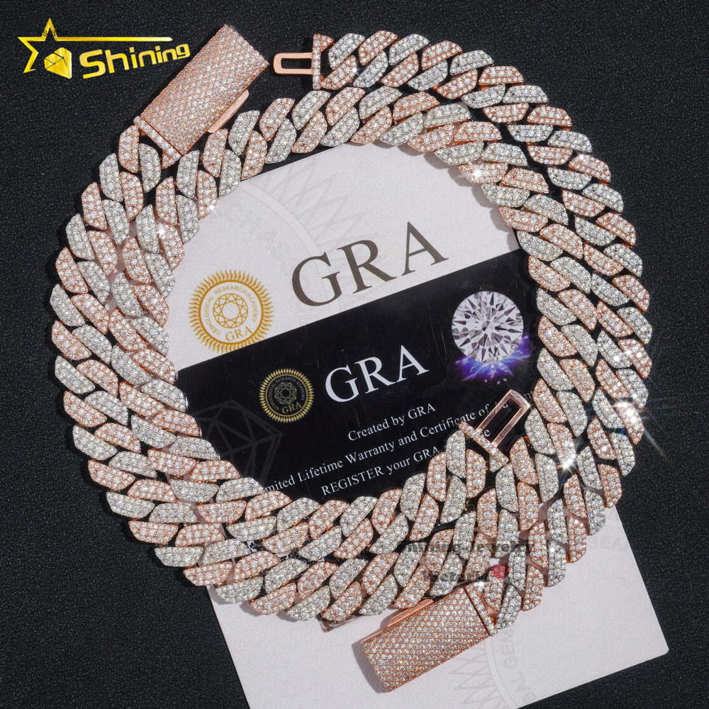 Designer Rose gold plated two tone iced out 13mm sterg sier pass dia tester hip hop jewelry vvs moissanite cuban k chain