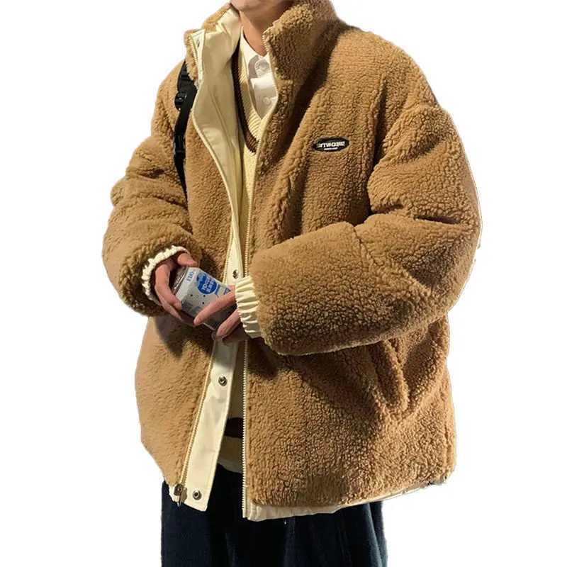 Y2K Fashion Wear Lambswool Coat Double sided Mens Strt Fashion Gothic Loose Casual Cotton Coat Down Jacket W241024