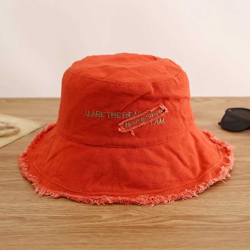 Female Fishermans Hat Canvas Sunshade Letter Patch Tassel Caps for Women Fashion Solid Color Hat for VacationX241025