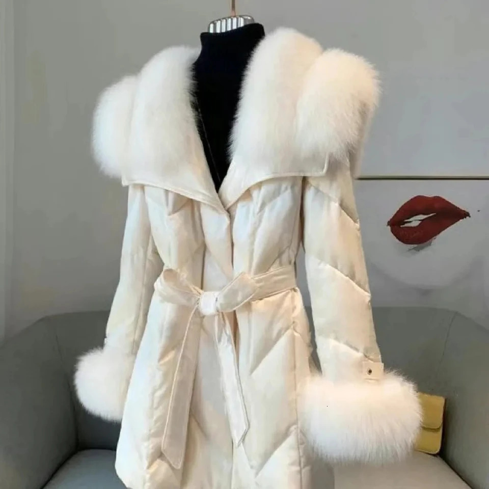 Winter Jacket Womens Fashion Down Coat Fox Fur Collar White Duck Female Long Thicken Warm Parkas 241021