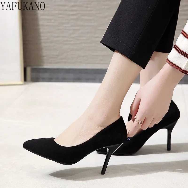 High Quality Hot womens shoes black angular toe suede professional office work shoes slim high heels sexy casual pump small size single shoes 32 33 T2